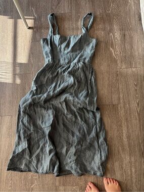 %100 linen Zara Sleeveless Midi Dress in Charcoal blue